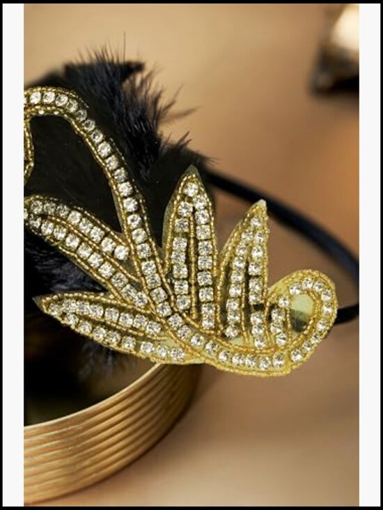 Feather Bead Crystal Headband Vintage Gatsby Flapper Accessory main image 5